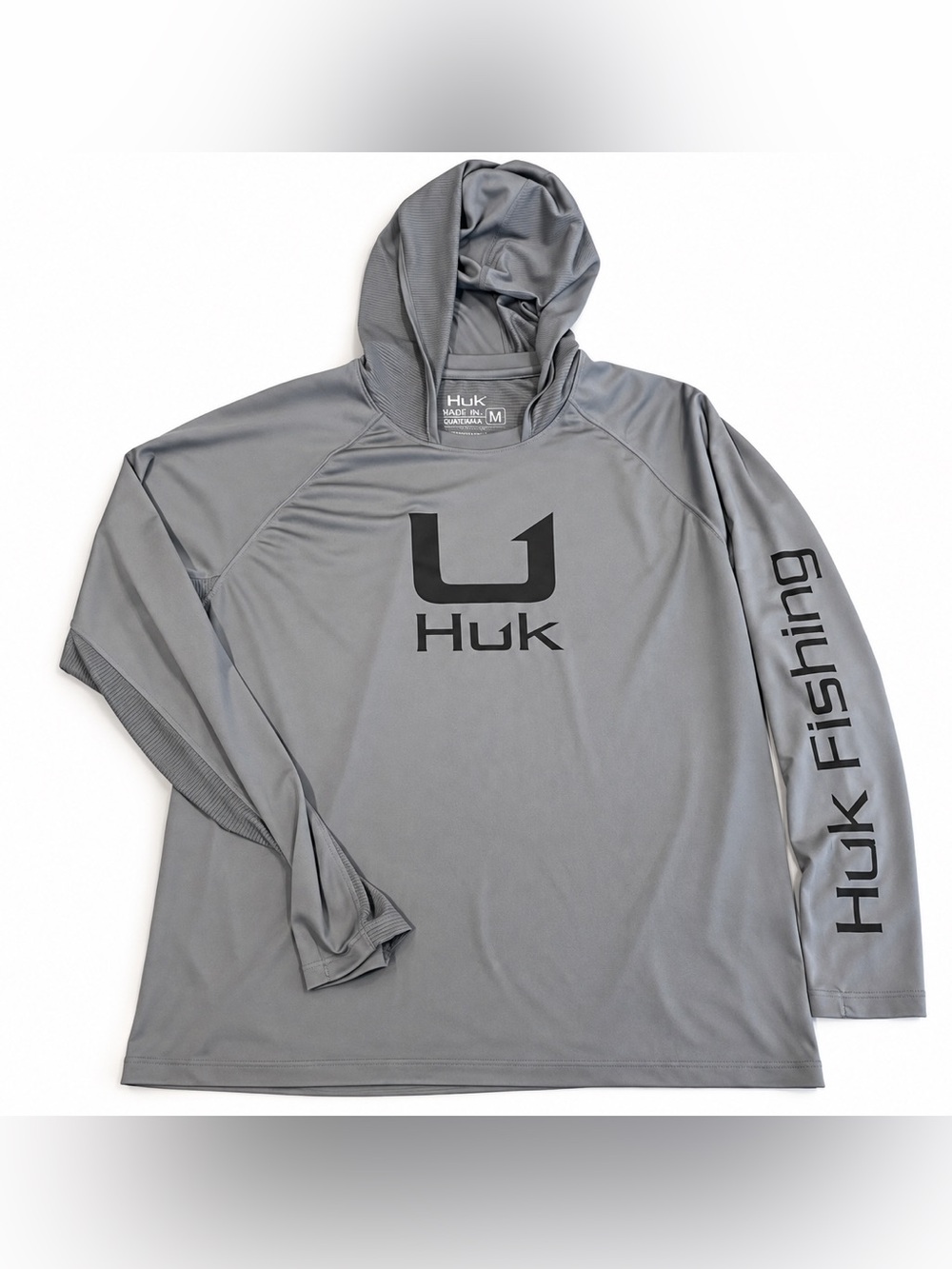 EUC Huk Men’s Gray Performance Fishing Hoodie Long Sleeve Sun Shirt—Medium